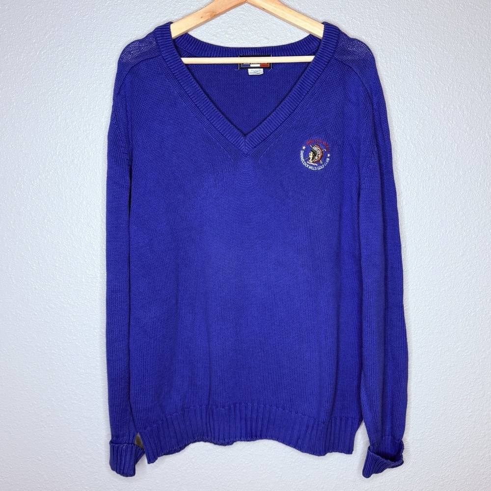VTG 1995 US Open Golf Collection V Neck Sweater Mens M Blue‎ USA Cotton Knit 90s